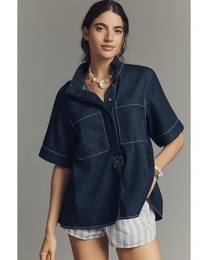 Maeve The Jeannie Short-Sleeve A-Line Blouse By - Blue