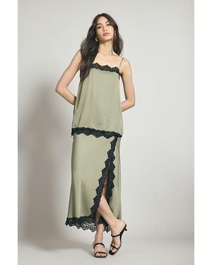 By Anthropologie Lace-Trim Bias-Cut Satin Midi Skirt - Natural