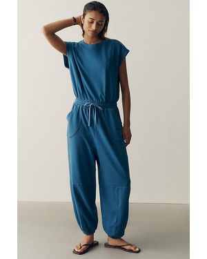 Daily Practice Short Sleeve Knit Jumpsuit - Blue