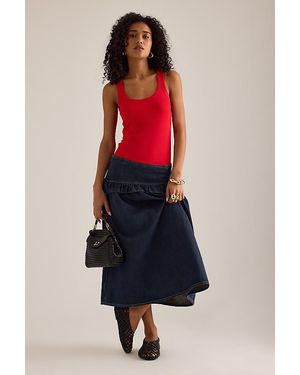 By Anthropologie Ribbed Scoop Tank Top - Red