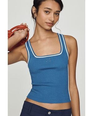 Maeve Square-Neck Logo Knit Tank Top - Blue