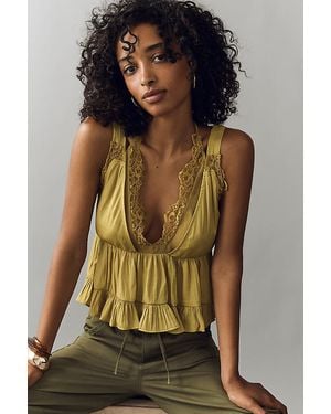 By Anthropologie Lace-Trim Babydoll Top - Green