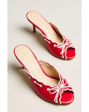 Maeve Scalloped Mule Heels - Red