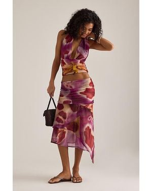 Feners Festa Asymmetric Midi Skirt - Red