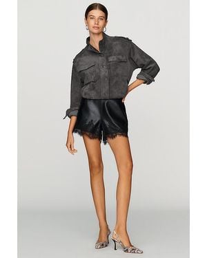 By Anthropologie Faux-Leather Lace Trim Shorts - Black