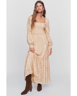 By Anthropologie Tiered Puff-Sleeve Midi Dress - Natural