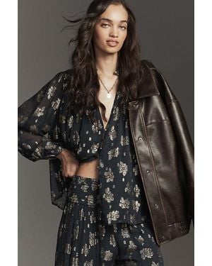 By Anthropologie The Estela Sheer Embellished Blouse - Grey