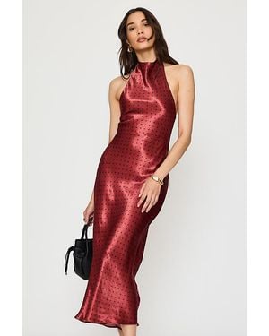 By Anthropologie Halter Satin Midi Slip Dress - Red