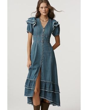 Pilcro Short-Sleeve Ruffled Midi Shirtdress - Blue