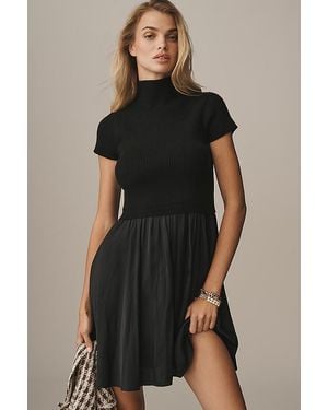 By Anthropologie Short-Sleeve Mock-Neck Mockable Mini Jumper Dress - Black