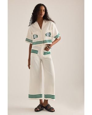 The Tiny Big Sister Stripe Crop Wide-Leg Trousers - Natural