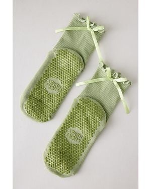 Lucky Honey Satin Bow Grip Socks - Green
