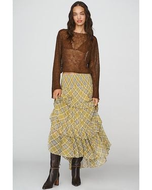 By Anthropologie Chloe Plaid Tiered Maxi Skirt - Natural