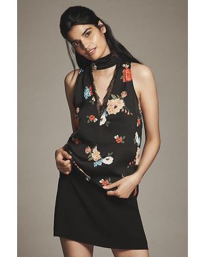 By Anthropologie Lace-Trim Silky Halter Tank Top - Black
