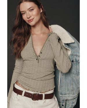 Pilcro Long-Sleeve Ruffled Lace-Trim Top - Multicolour