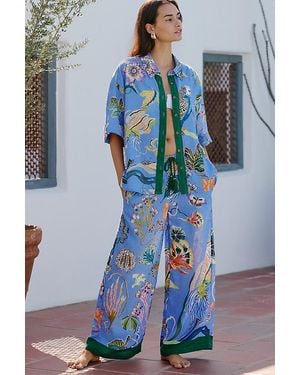 Celandine X Sarah Gordon Linen-Blend Wide-Leg Trousers - Blue