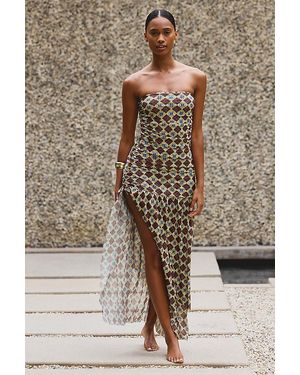 Celandine Strapless Printed Mesh Midi Dress - Brown