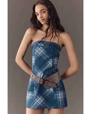 Aston Studio Kaia Strapless Linen Cotton Mini Dress - Blue