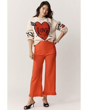 Maeve The Colette Magic Fabric Ruffle-Hem Crop Wide-Leg Trousers By - Red