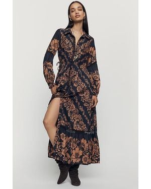 By Anthropologie Printed Buttondown Maxi Shirt Dress - Black