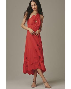 By Anthropologie One-Shoulder Cutwork Dress - Red