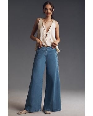 Maeve Scallop-Edge High-Rise Wide-Leg Jeans - Blue