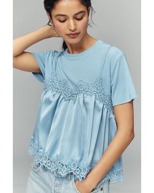 By Anthropologie Layered Twofer Tank T-Shirt - Blue