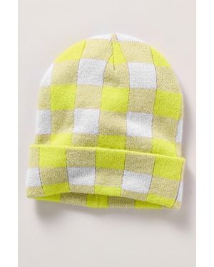 Maeve Gingham Knit Beanie - Yellow