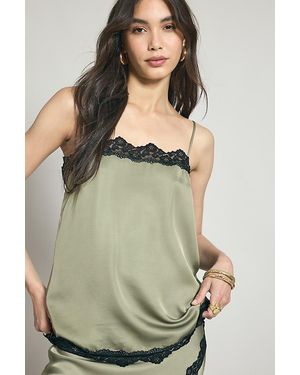 By Anthropologie Lace-Trim Satin Cami Top - Green