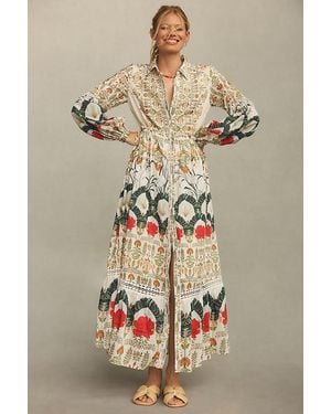 Anthropologie By Printed Buttondown Maxi Shirt Dress - Natural