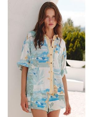 Celandine Linen-Blend Printed Buttondown - Blue