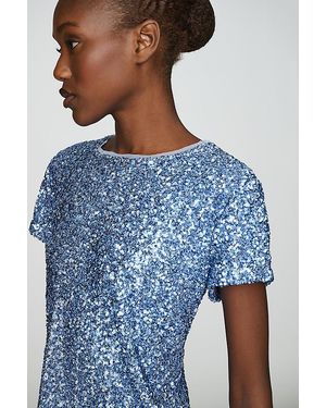 Maeve Sequin Muscle T-Shirt - Blue