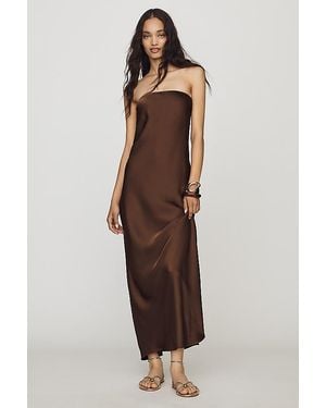 By Anthropologie The Fleur Strapless Satin Maxi Slip Dress - Brown