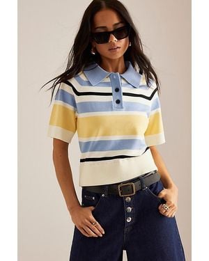 ALIGNE Emmet Stripe Knit Polo Top - Blue