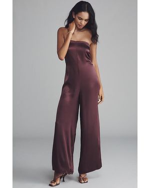 By Anthropologie The Fleur Strapless Satin Wide-Leg Jumpsuit - Purple