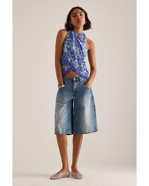 Celandine Fringed Pattern Mini Sarong - Blue