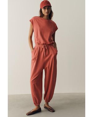 Daily Practice Short Sleeve Knit Jumpsuit - Red