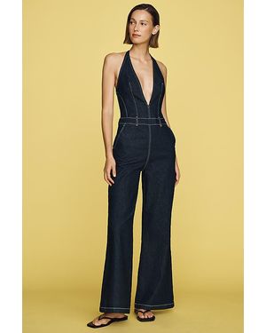 Maeve Plunge-Neck Denim Jumpsuit - Blue