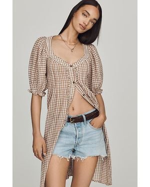 Pilcro Puff-Sleeve Gingham Midi Dress - Blue
