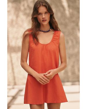 Celandine Easy Linen-Blend Scoop Mini Dress - Red