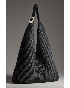 By Anthropologie The Love Knot Slouchy Bag: Raffia Buckle Edition - Black