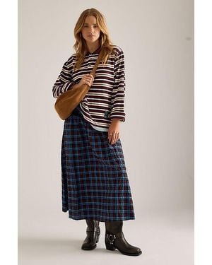 By Anthropologie Asymmetric Ruffle Check Midi Skirt - Blue