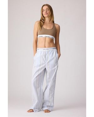 Calvin Klein 100% Cotton Script Logo Waistband Trousers - White