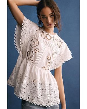 Forever That Girl Flutter-sleeve Eyelet Tunic Top - Blue