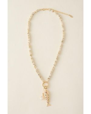 Anthropologie 14K-Plated Beaded Fish Pendant Necklace - Natural
