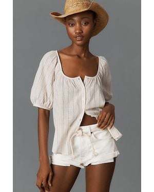 Pilcro Puff-Sleeve Gauze Blouse - Grey