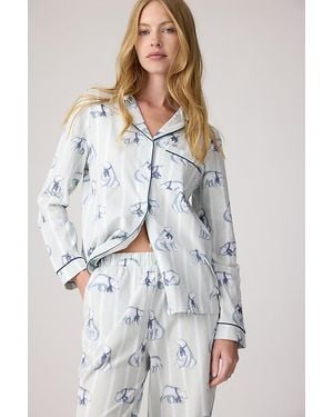 Chelsea Peers Polar Bear Stripe Print Long Pyjama Set - White