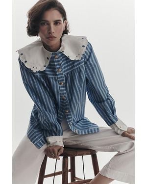 Maeve Eyelet Collared Blouse - Blue