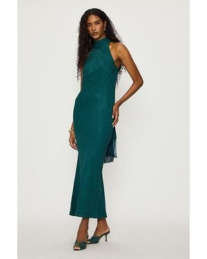 By Anthropologie Satin Halter Tassel Maxi Dress - Blue
