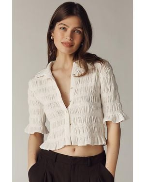 Maeve Ruffle Button-Front Top - Black